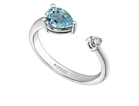 14K White Gold Genuine Aquamarine and 0.04cttw Canadian Diamond Ring, 6.5