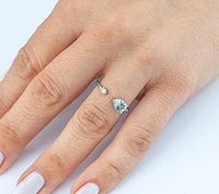 14K White Gold Genuine Aquamarine and 0.04cttw Canadian Diamond Ring, 6.5