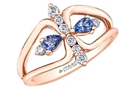 14K Rose Gold Genuine Pear Shape Tanzanite and 0.18cttw Canadian Diamond Ring, 6.5