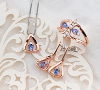 14K Rose Gold Genuine Pear Shape Tanzanite and 0.18cttw Canadian Diamond Ring, 6.5