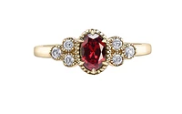 14K Yellow Gold Genuine Round Ruby and 0.14cttw Canadian Diamond Ring, 6.5