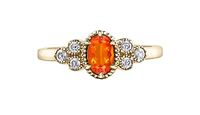 14K Yellow Gold Genuine Fire Opal and 0.14cttw Canadian Diamond Ring, 6.5