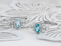 14K White Gold Genuine Blue Zircon and 0.14cttw Canadian Diamond Ring, 6.5