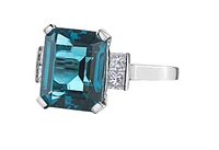 14K White Gold Genuine London Blue Topaz and 0.32cttw Canadian Diamond Ring, 6.5