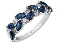 14K White Gold Blue Sapphire & 0.36cttw Canadian Diamond Ring, 6.5