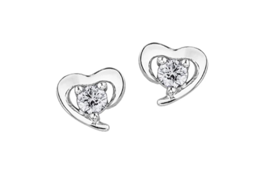 10K White Gold 0.24cttw Canadian Diamond Heart Claw Set Earrings