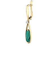 10K Yellow Gold Genuine Malachite & 0.08cttw Canadian Diamond Dangle Stud Earrings