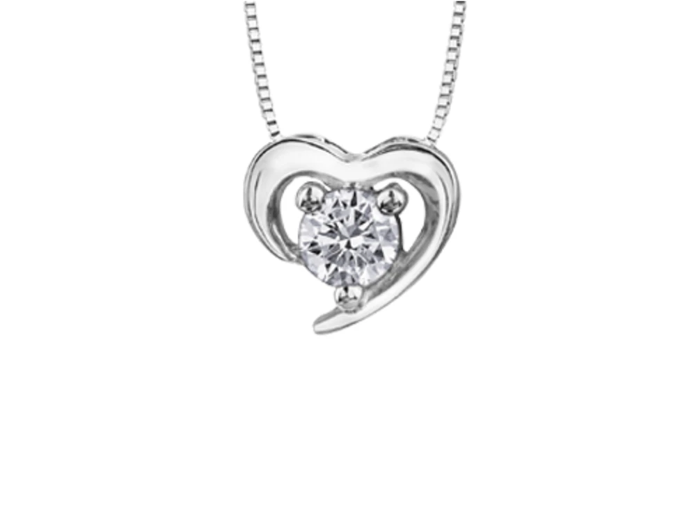 14K White Gold 0.14cttw Round Brilliant Heart Canadian Diamond Necklace