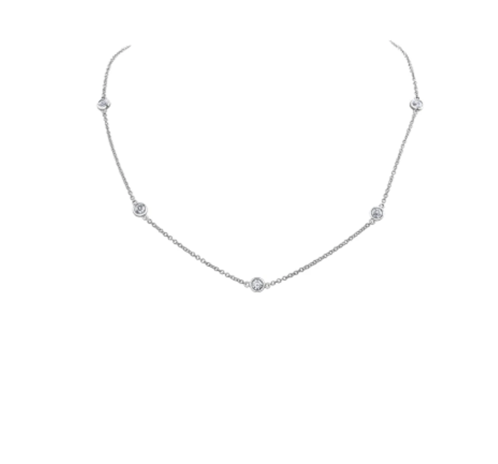 14K White Gold 0.60-1.26cttw Diamond Bezel Set Necklace - / (3) 0.60 Carat Total Weight