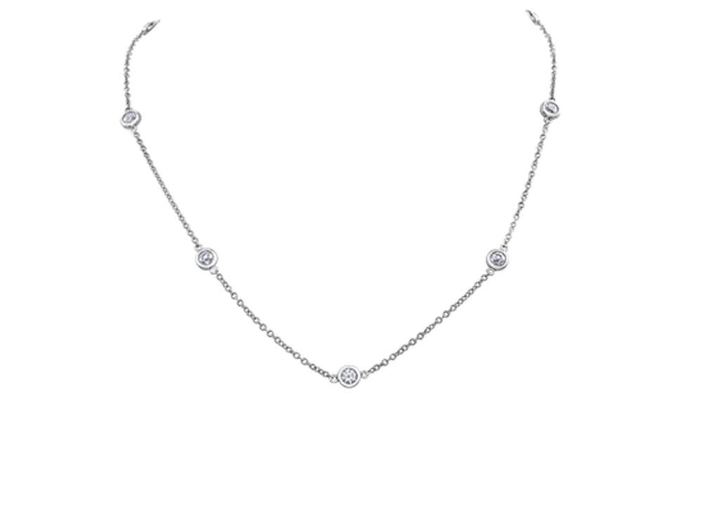 14K White Gold 0.60-1.26cttw Diamond Bezel Set Necklace - / (3) 0.60 Carat Total Weight