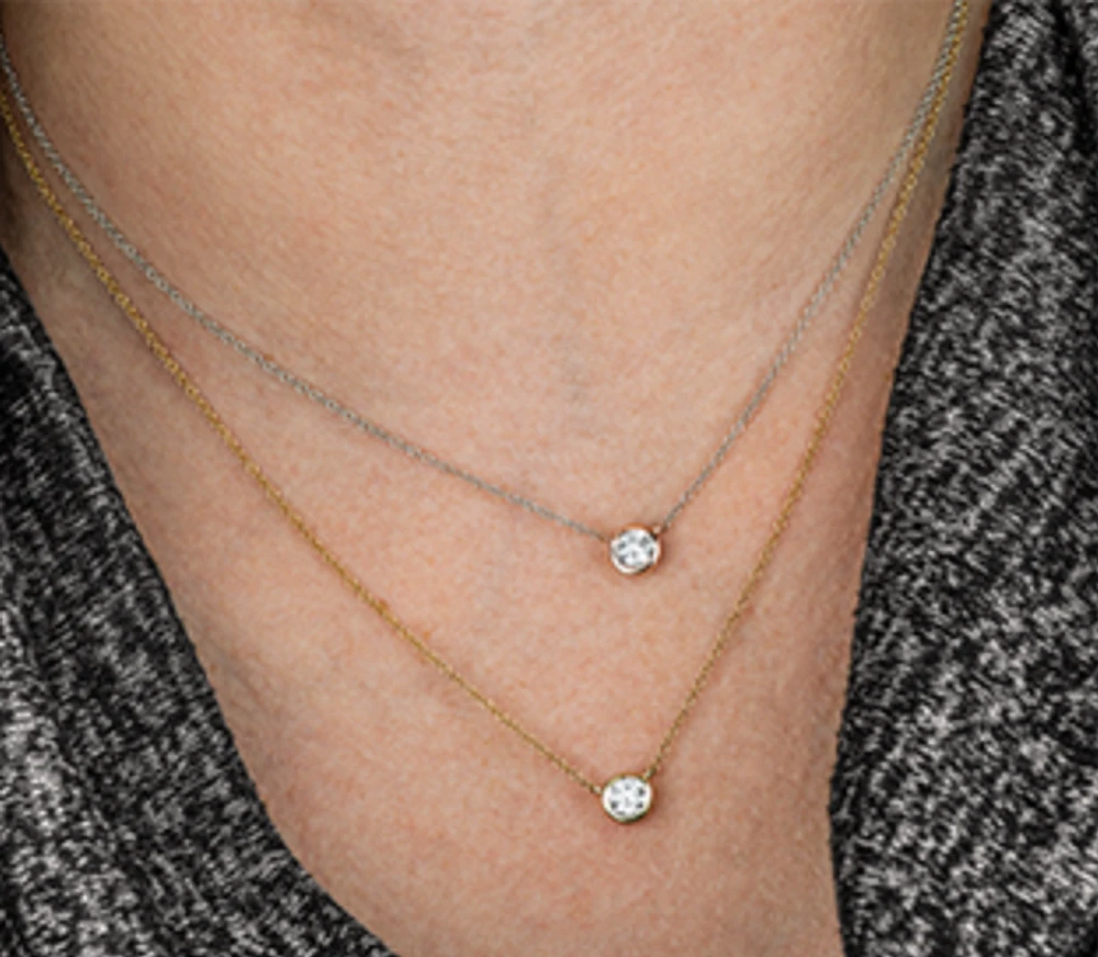 14K White Gold 0.38cttw Canadian Diamond Bezel Set Necklace