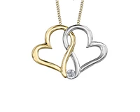 10K White & Yellow Gold 0.04cttw Round Brilliant Canadian Diamond Hearts Necklace