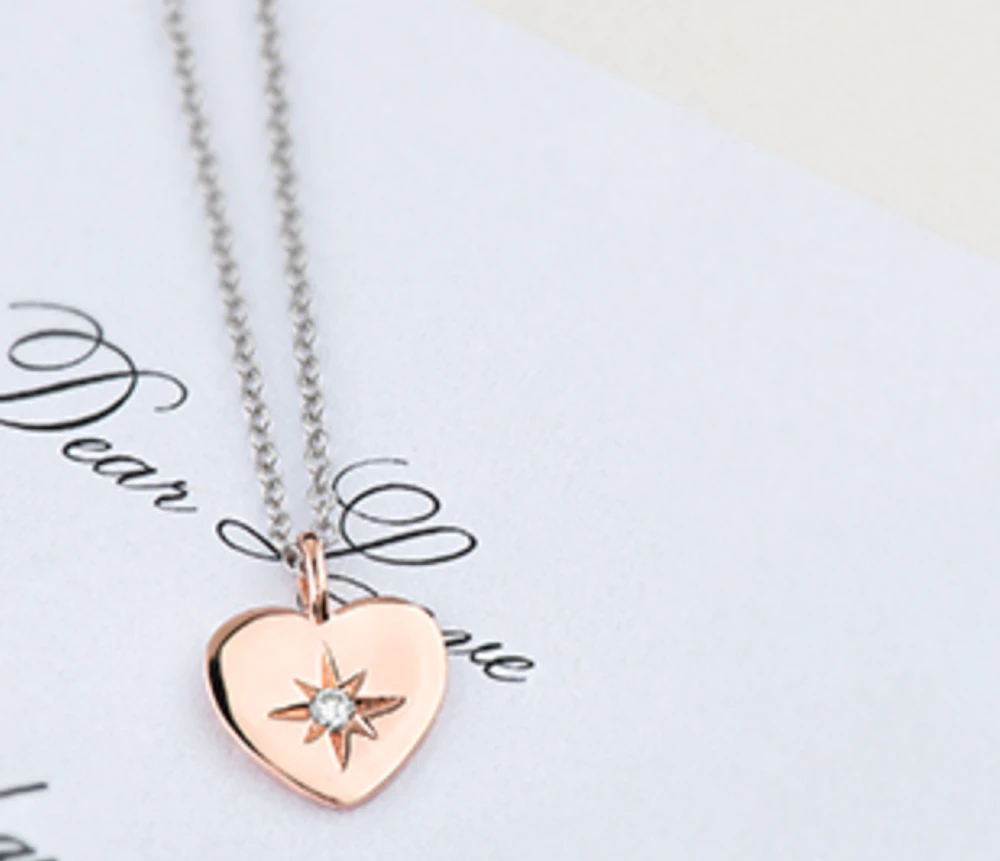 10K Rose Gold 0.02cttw Round Brilliant Canadian Diamond Heart Necklace