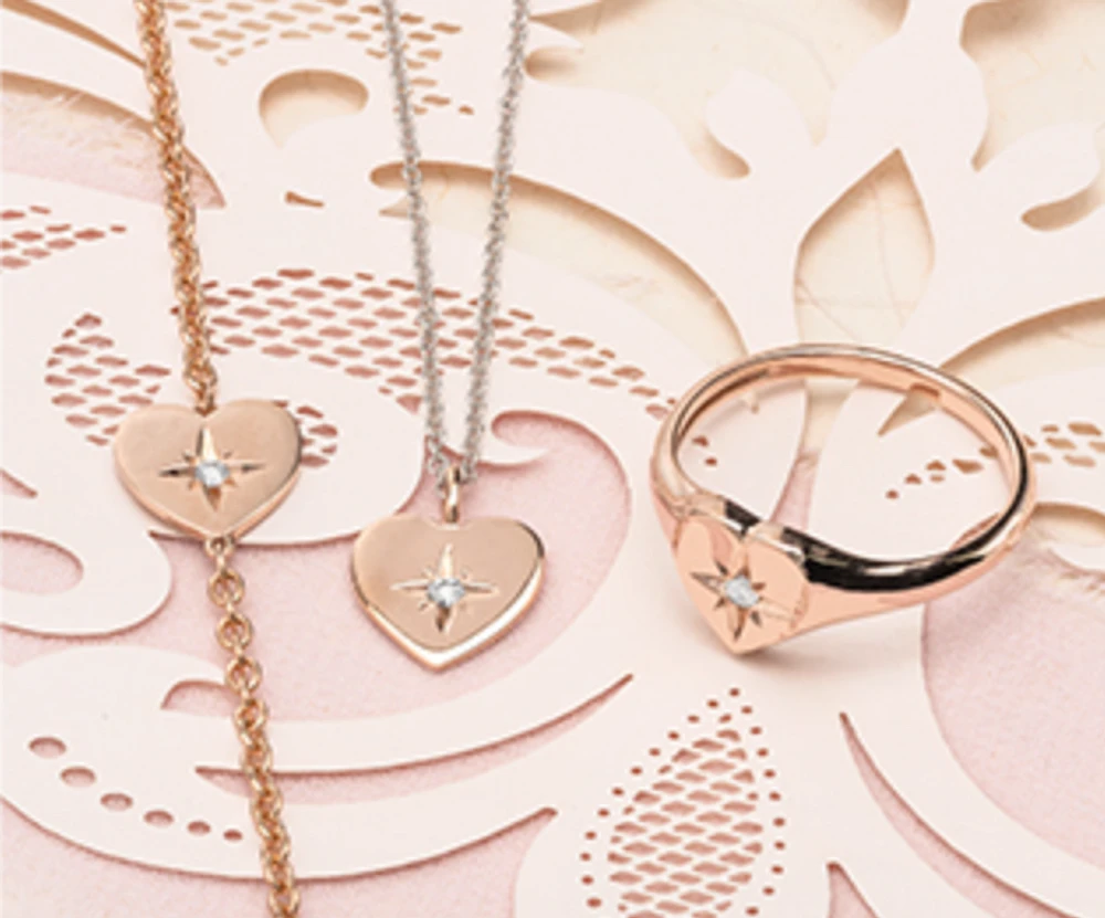 10K Rose Gold 0.02cttw Round Brilliant Canadian Diamond Heart Necklace