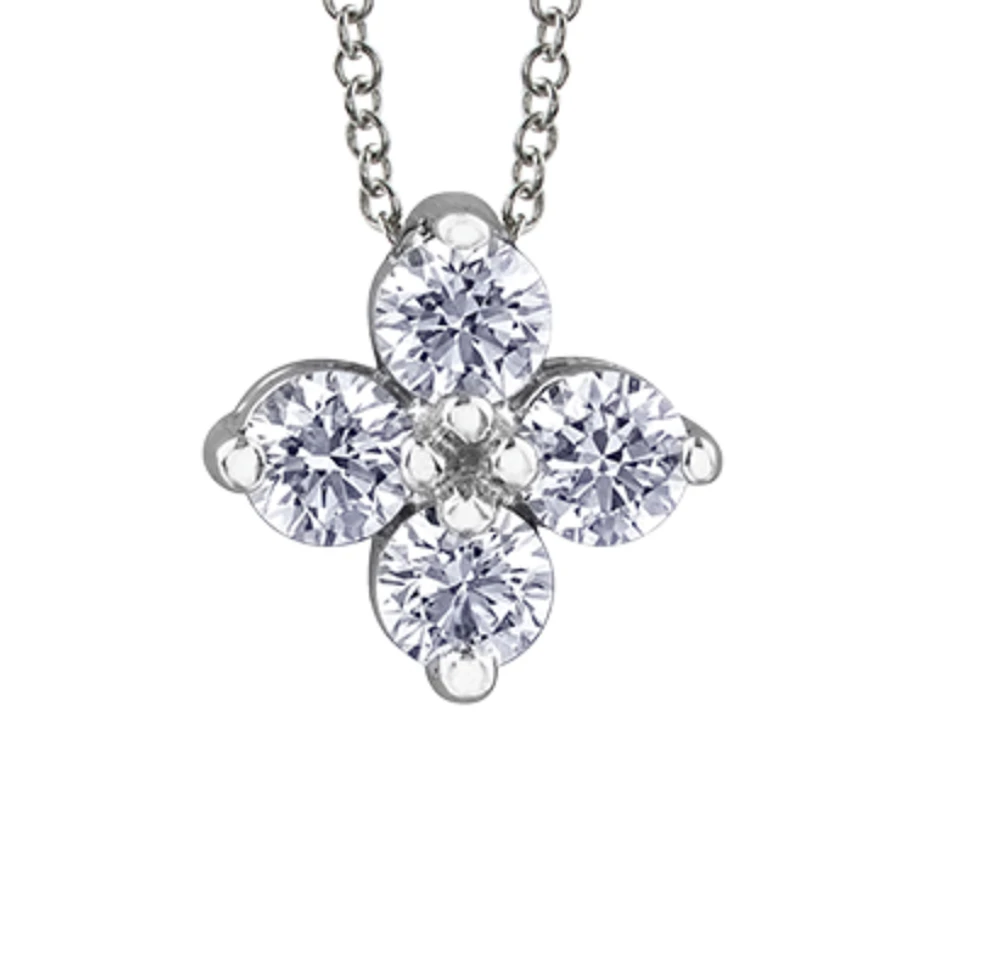 14K White Gold 0.20-0.32cttw Round Brilliant Canadian Diamond 4 Stone Necklace - 10K / Carat Total