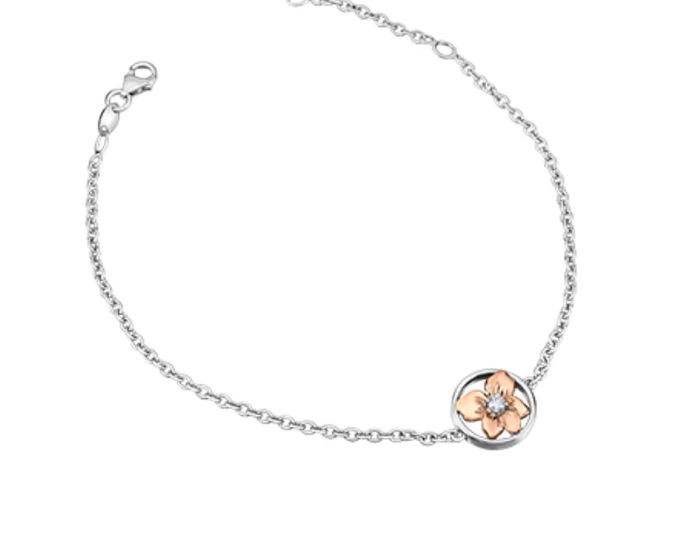 14K White & Rose Gold 0.04cttw Yukon Fireweed Provincial Flower Diamond Bracelet