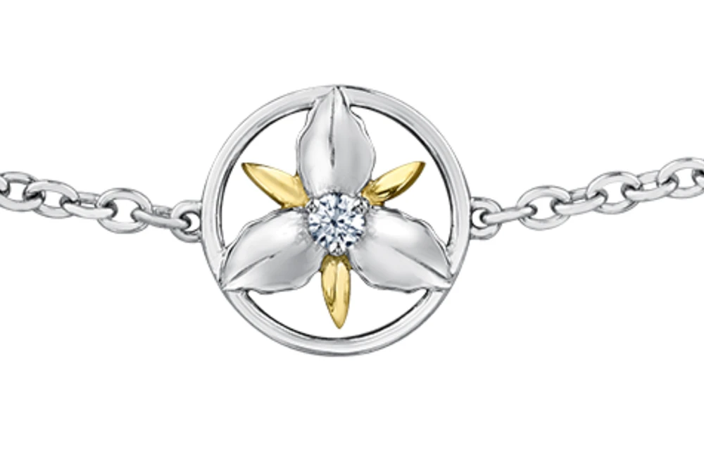 14K White & Yellow Gold 0.04cttw Ontario Provincial Flower Bracelet