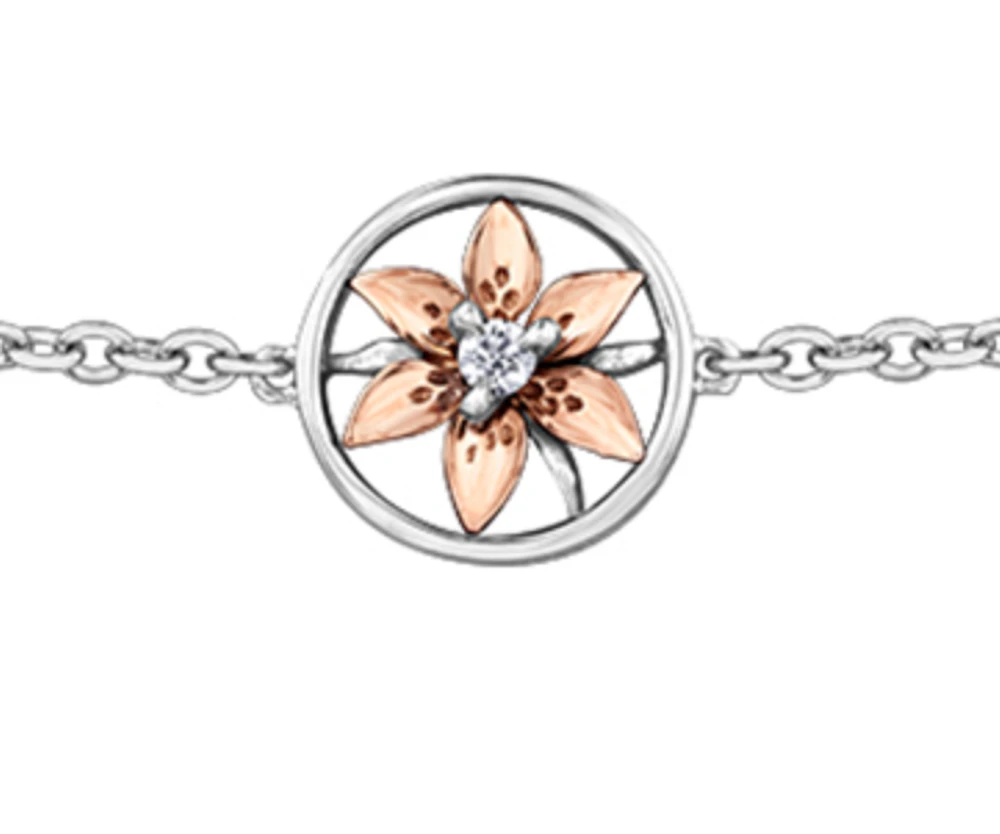 14K White & Rose Gold 0.03cttw Saskatchewan Provincial Flower Bracelet