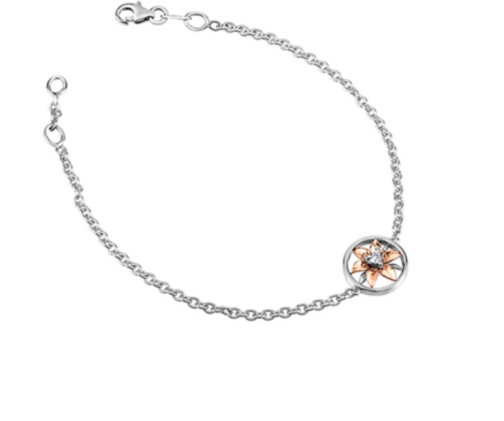 14K White & Rose Gold 0.03cttw Saskatchewan Provincial Flower Bracelet