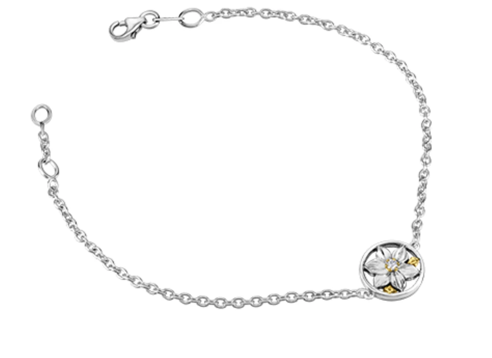 14K White & Yellow Gold 0.03cttw British Columbia Provincial Flower Diamond Bracelet