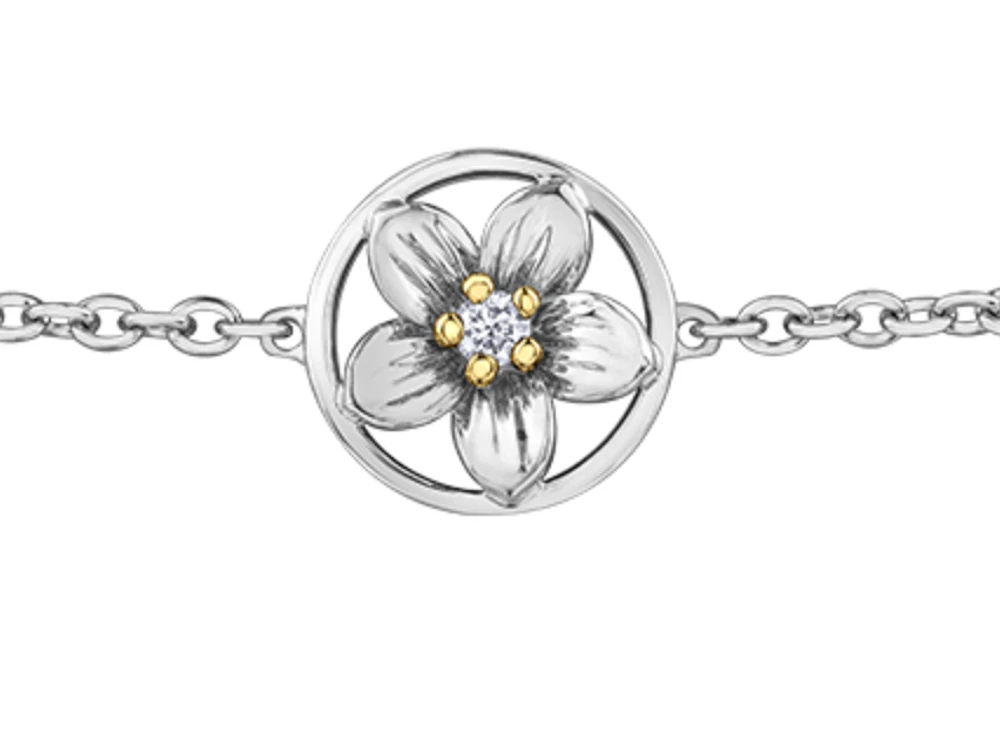 14K White & Yellow Gold 0.04cttw New Brunswick Purple Violet Provincial Flower Diamond Bracelet