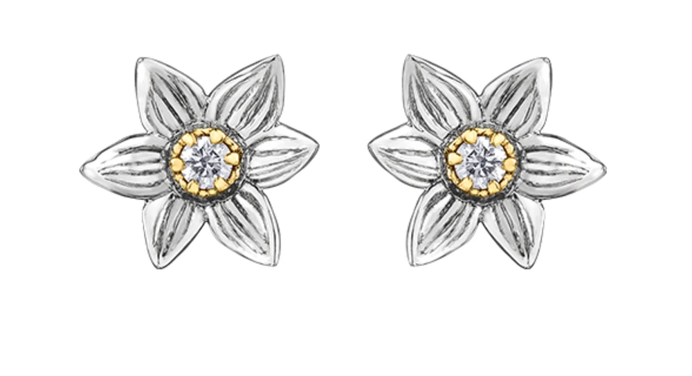 14K White & Yellow Gold 0.12cttw Manitoba Provincial Flower Diamond Stud Earrings
