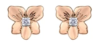 14K Rose & White Gold 0.12cttw Yukon Provincial Flower Diamond Stud Earrings