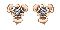 14K Rose & White Gold 0.15cttw Quebec Provincial Flower Diamond Stud Earrings