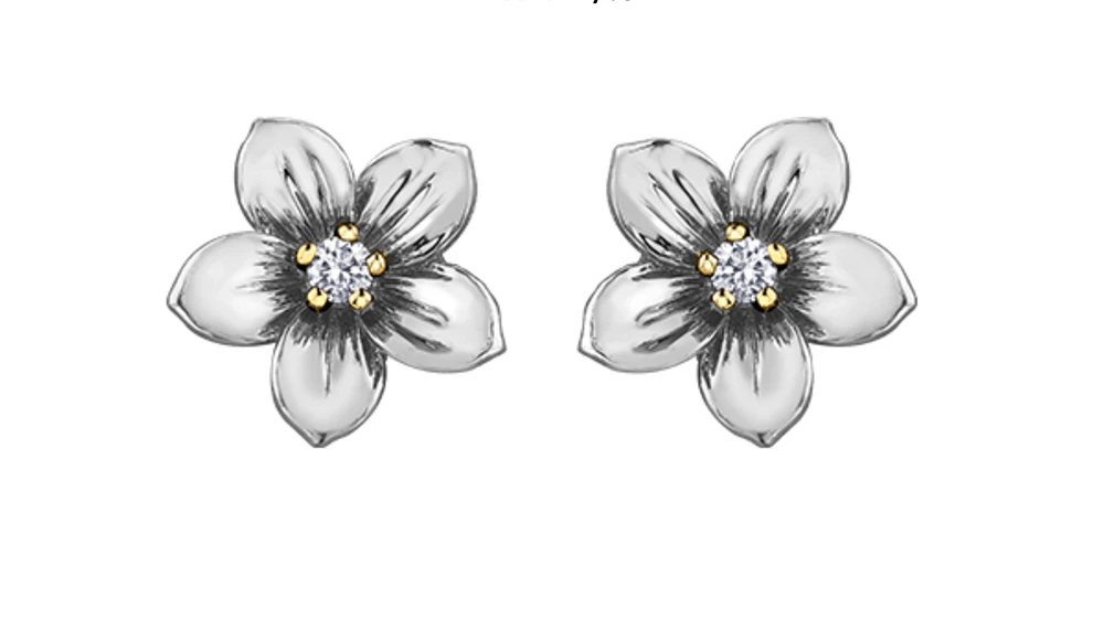 14K White & Yellow Gold 0.08cttw New Brunswick Provincial Flower Diamond Stud Earrings