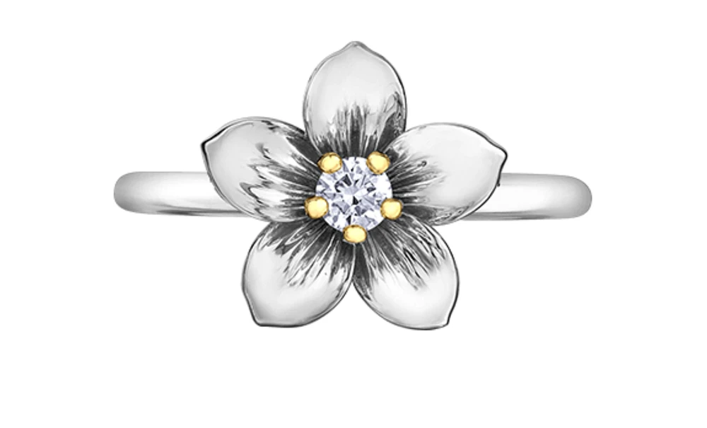 14K White & Yellow Gold 0.12cttw New Brunswick Provincial Flower Diamond Ring, size 6.5