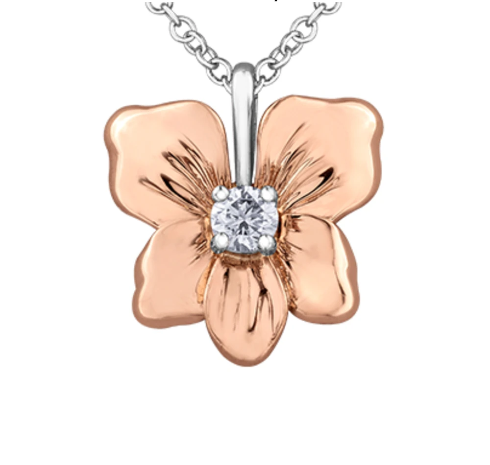 14K Rose & White Gold 0.12cttw Yukon Provincial Flower Diamond Necklace