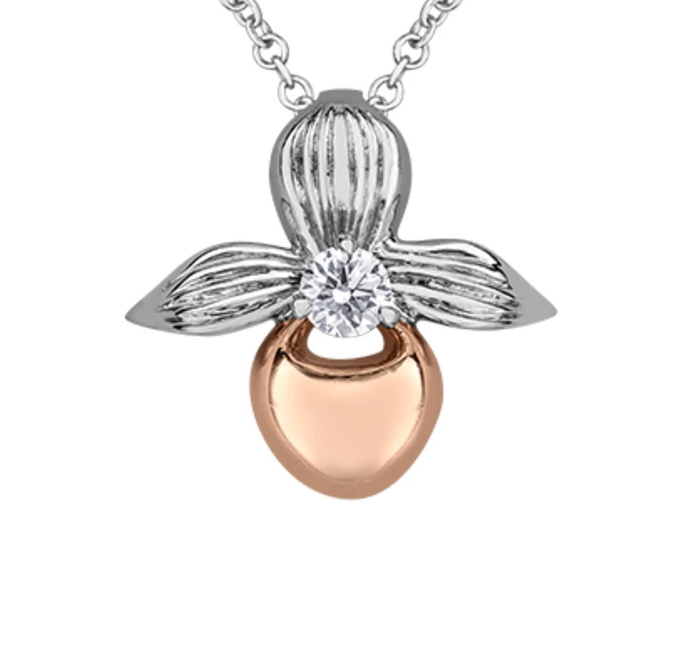 14K Rose & White Gold 0.14cttw Prince Edward Island Provincial Flower Diamond Necklace