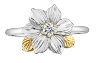 14K White & Yellow Gold 0.10cttw British Columbia Provincial Flower Diamond Ring, size 6.5