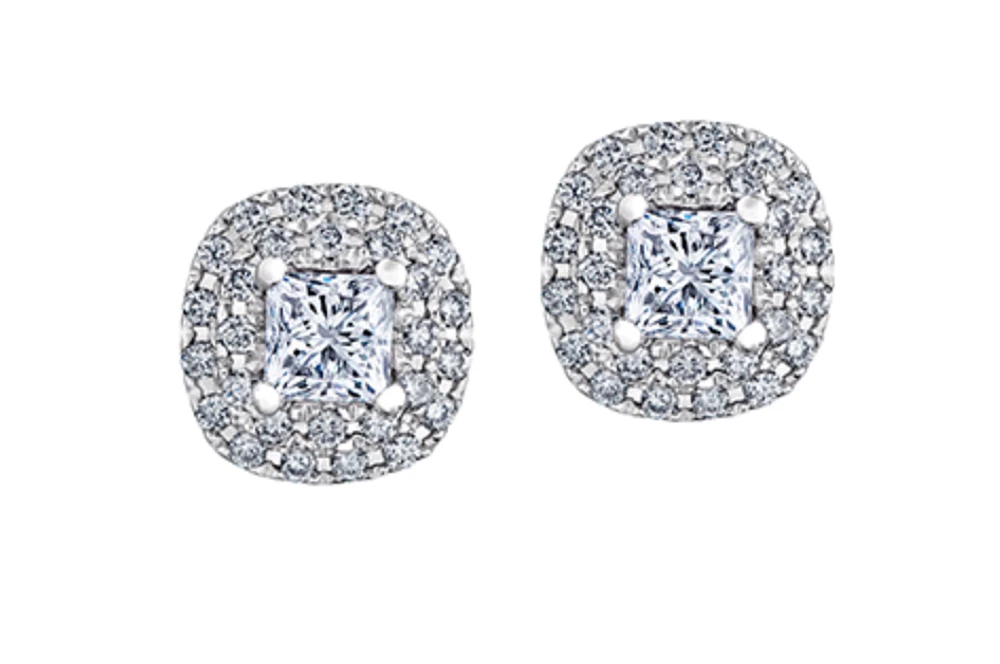 18K White Gold & Palladium Alloy (hypoallergenic) 1.00cttw Canadian Princess Cut Diamond Stud Earrings