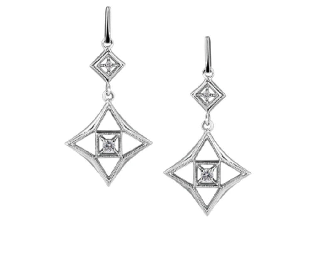 10K White Gold 0.20cttw Canadian Diamond Dangle Earrings