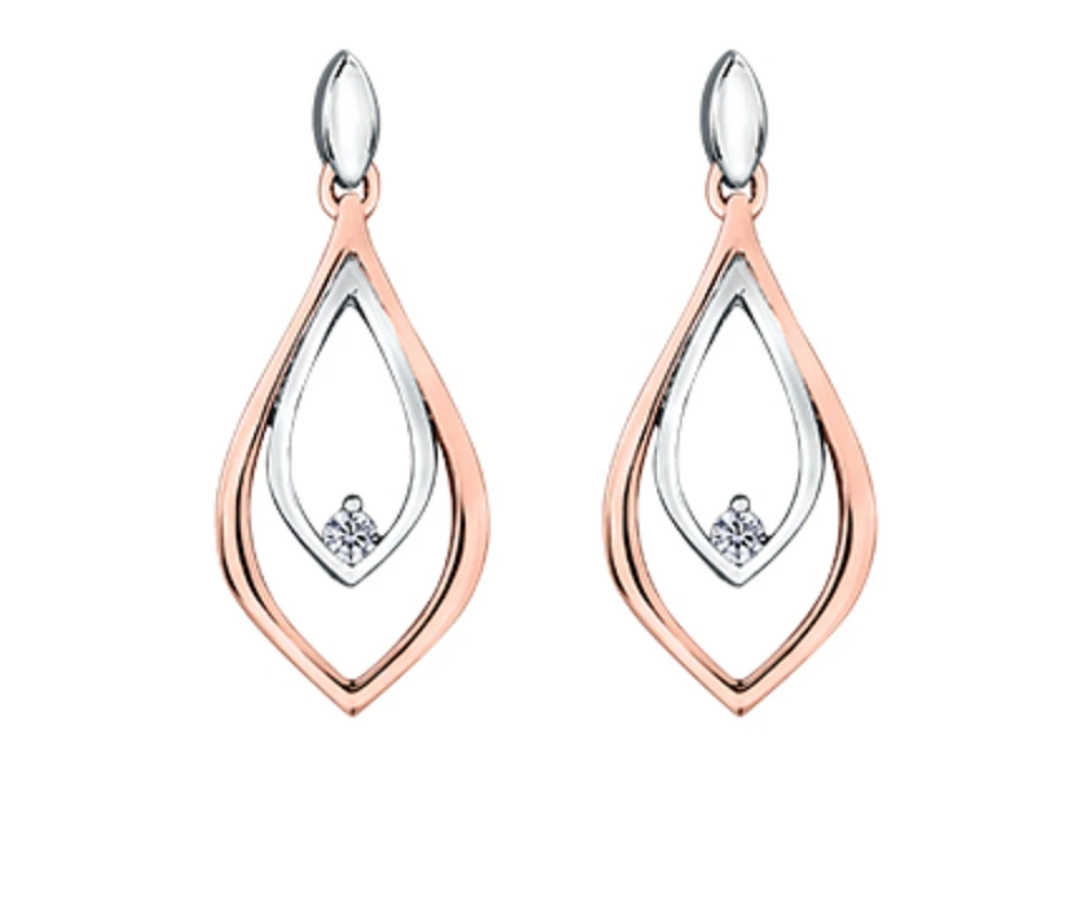 14K White & Rose Gold 0.04cttw Canadian Diamond Drop Earrings 