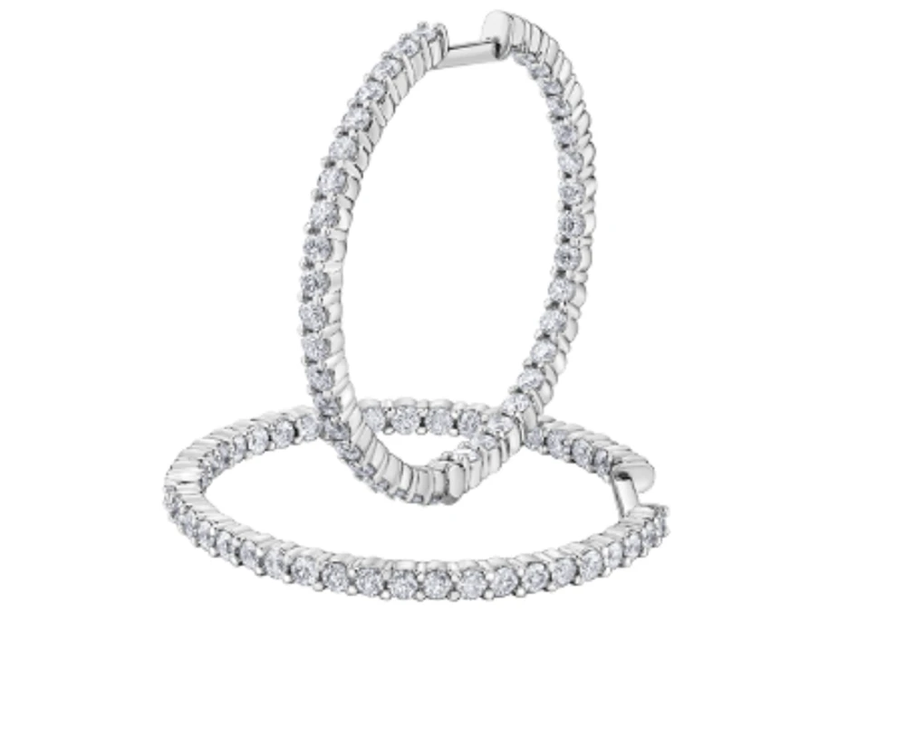 14K White Gold & Palladium Alloy (hypoallergenic) 2.00-4.00cttw Canadian Diamond Hoop Earrings - / Carat Total