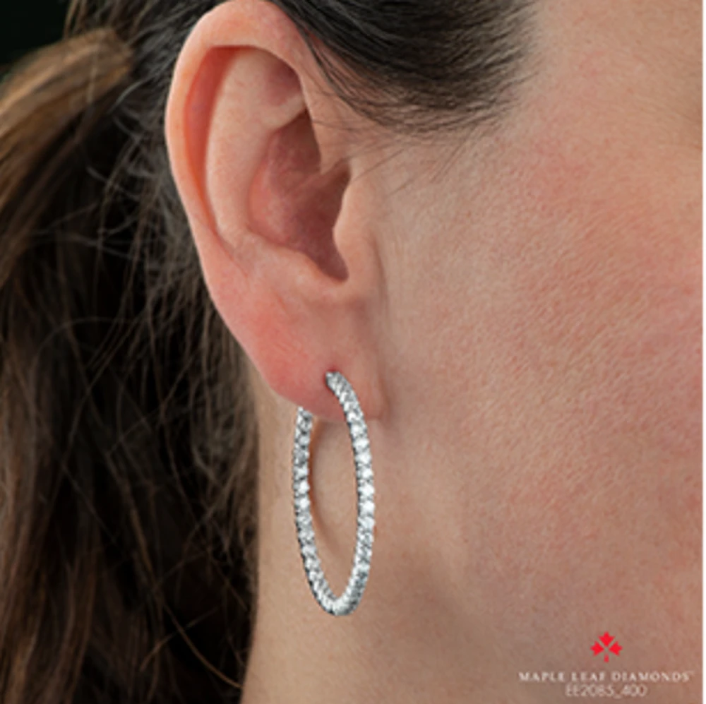 14K White Gold & Palladium Alloy (hypoallergenic) 2.00-4.00cttw Canadian Diamond Hoop Earrings - / Carat Total
