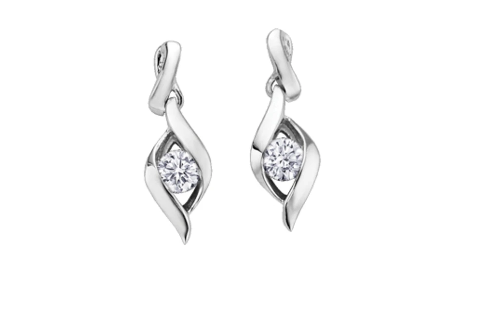 14K White Gold 0.18cttw Canadian Diamond Channel Set Earrings