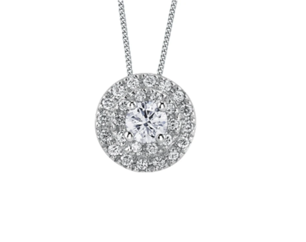 18K White Gold & Palladium Alloy(hypoallergenic) 0.50cttw Canadian Diamond Halo Pendant