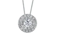 18K White Gold & Palladium Alloy(hypoallergenic) 0.50cttw Canadian Diamond Halo Pendant