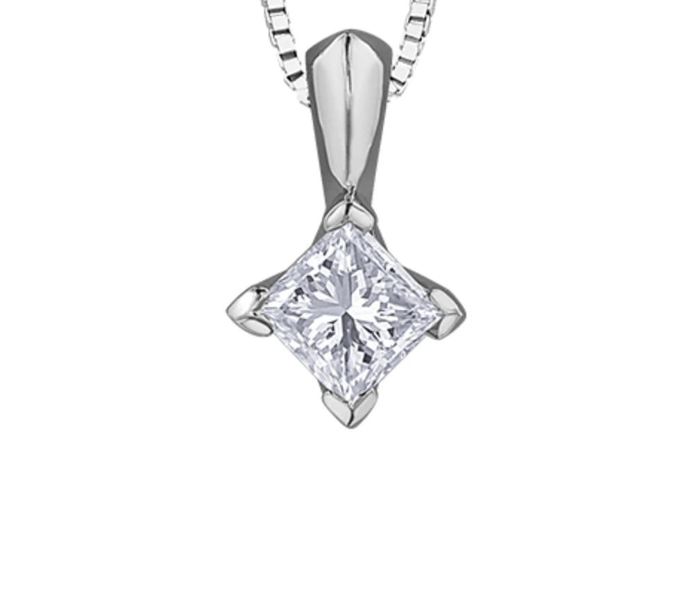 18K White Gold & Palladium Alloy(hypoallergenic) 0.20cttw Canadian Princess Diamond Pendant
