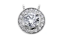 18K White Gold & Palladium Alloy(hypoallergenic) 0.18cttw Canadian Diamond Halo Pendant - 14K