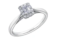 18K White Gold & Palladium Alloy (hypoallergenic) 0.49cttw Canadian Emerald Cut Diamond Engagement Ring
