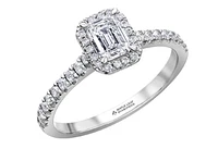 18K White Gold & Palladium Alloy (hypoallergenic) 0.75cttw Canadian Emerald Cut Diamond Engagement Ring