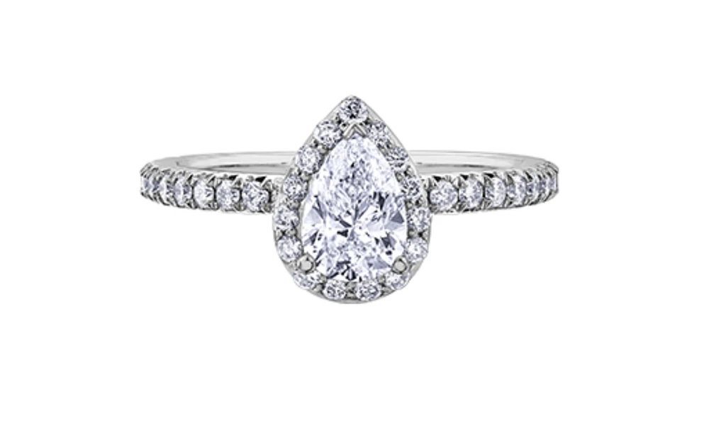 18K White Gold & Palladium Alloy (hypoallergenic) 1.15cttw Canadian Pear Shape Diamond Engagement Ring