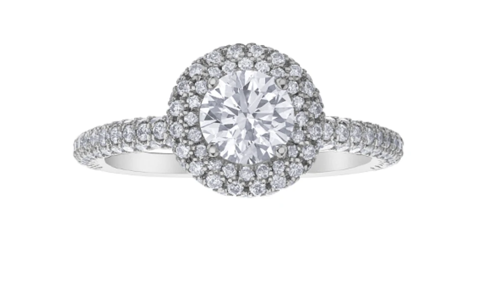 18K White Gold & Palladium Alloy (hypoallergenic) 1.63cttw Canadian Diamond Engagement Ring