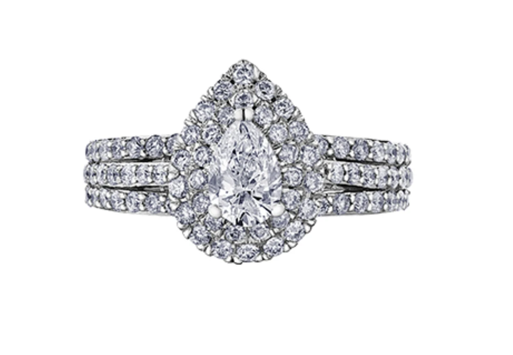 18K White Gold & Palladium Alloy (hypoallergenic) 1.35cttw Canadian Pear Shape Diamond Engagement Ring