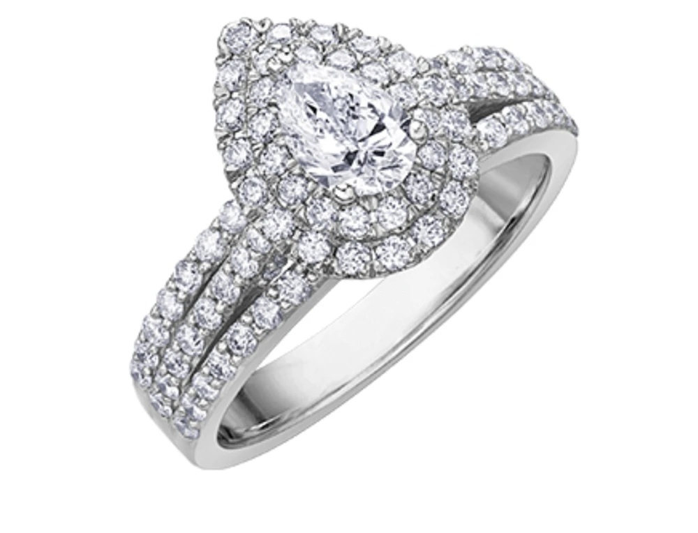 18K White Gold & Palladium Alloy (hypoallergenic) 1.35cttw Canadian Pear Shape Diamond Engagement Ring