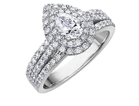 18K White Gold & Palladium Alloy (hypoallergenic) 1.35cttw Canadian Pear Shape Diamond Engagement Ring